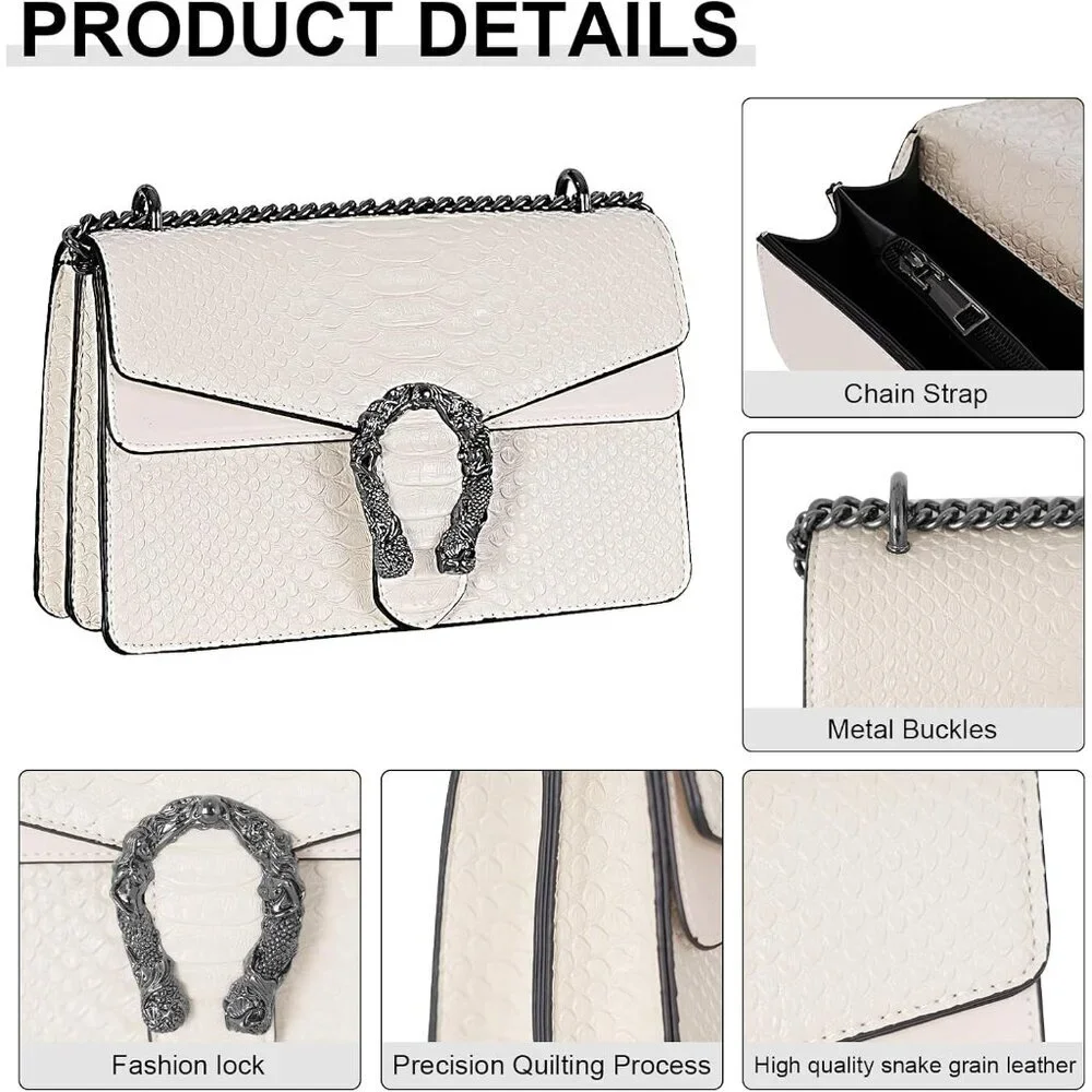 ⚡ Women's Snake Vegan Leather Print Casual Fashion Satchel White Crossbody Bag